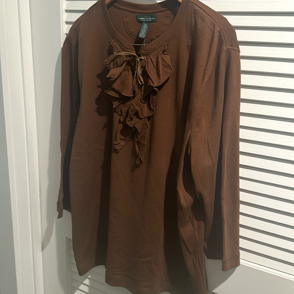 NWT LRL Ralph Lauren Ruffle Front with Sash and Longsleeves.  Size 3X
